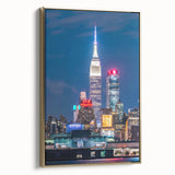Framed canvas of Kansas City landscape in black and gold tones, ideal for bedroom wall decor.