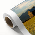 Art deco poster depicting serene Montana landscape in soft pastel colors on rolled canvas, ideal for nursery wall art.