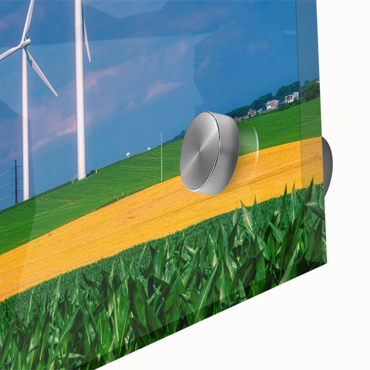 Mid-century modernist large abstract wall art of Nebraska scenery in muted earth tones on acrylic glass.
