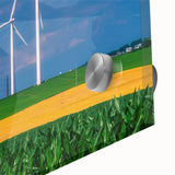 Mid-century modernist large abstract wall art of Nebraska scenery in muted earth tones on acrylic glass.