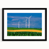 Extra large abstract art print depicting a textured, colorful Nebraska landscape, framed with a black mat.