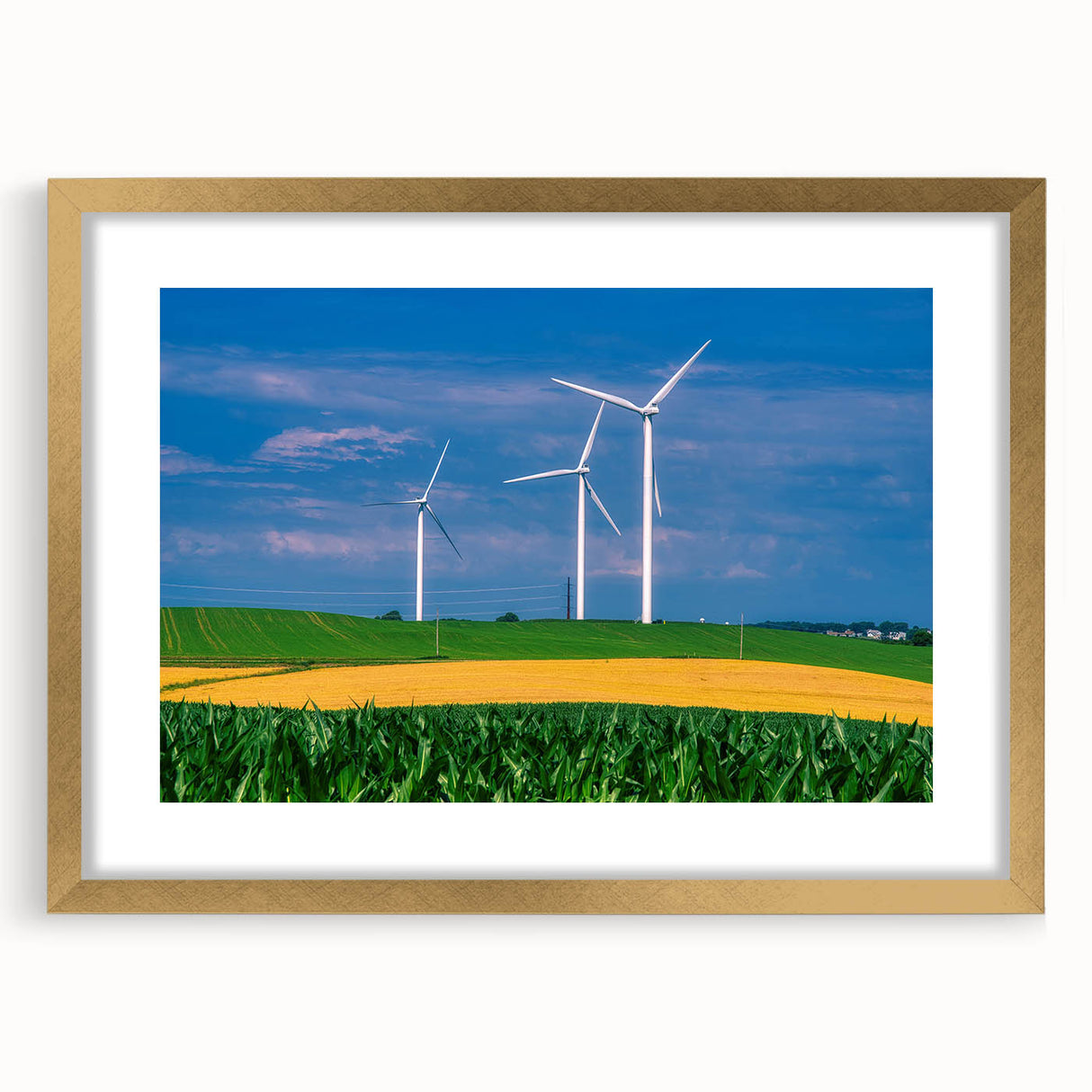 Extra large textured abstract art print of Nebraska scenery in gold frame, ideal for living room decor.