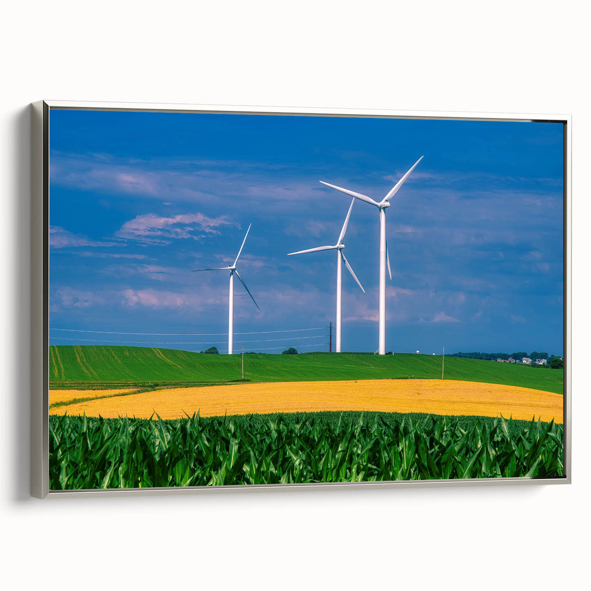 Framed canvas featuring a vintage-style Nebraska landscape painting with colorful art on a black background.
