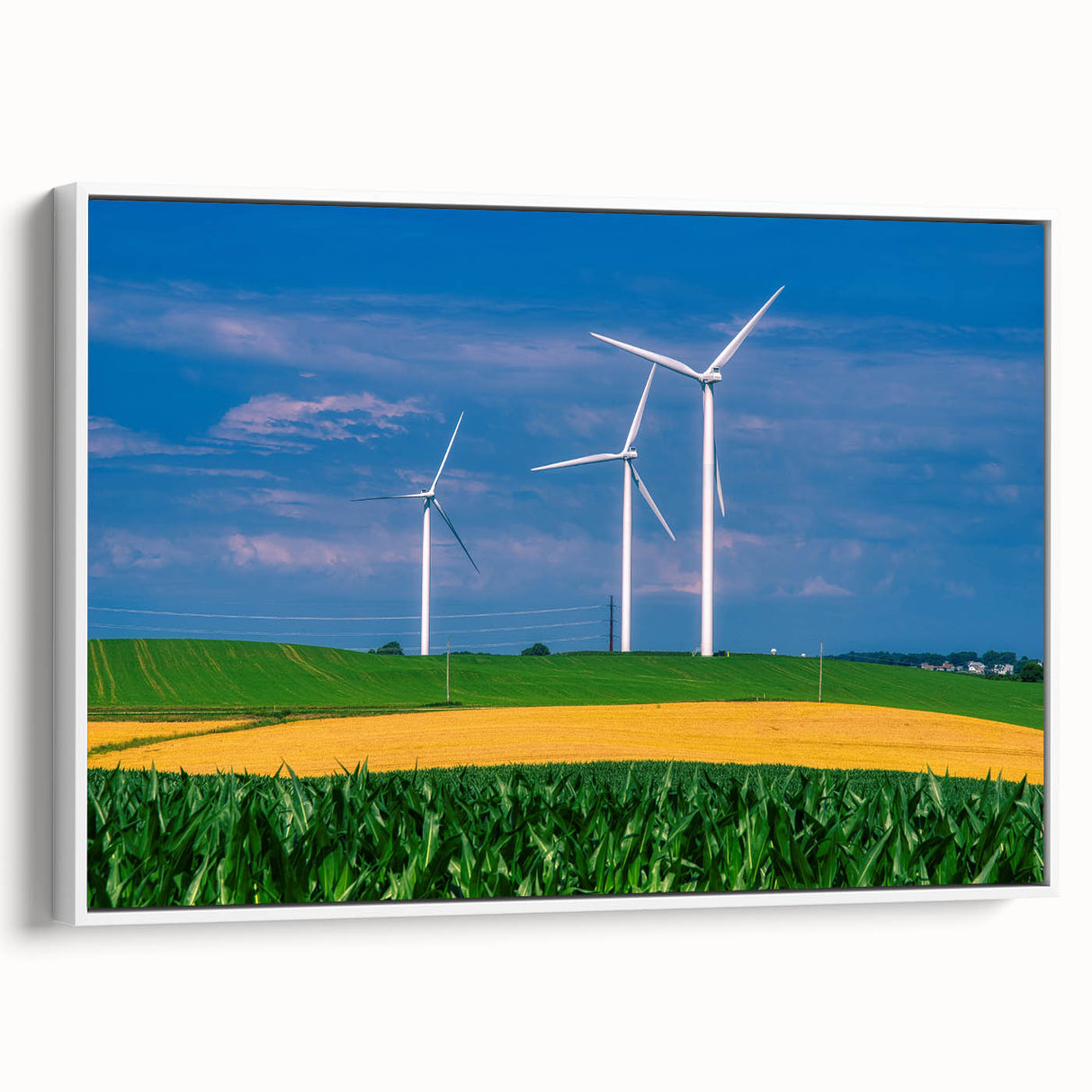 Vintage poster art of a Nebraska landscape in vibrant colors on a framed canvas, ideal for living room decor.