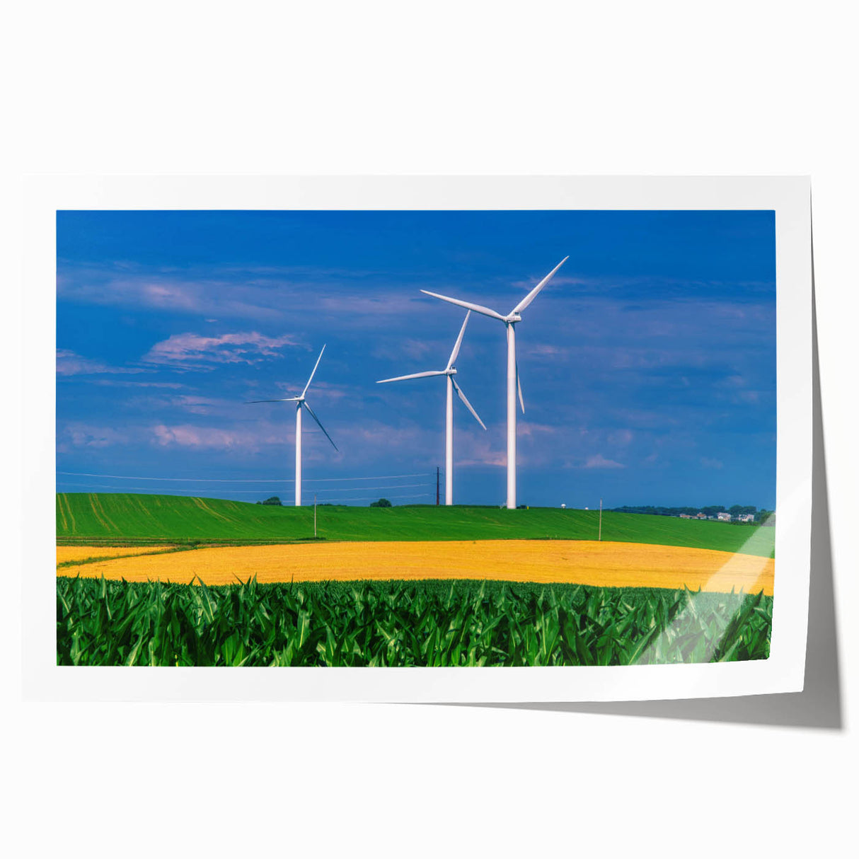 Extra large rolled print of Nebraska scenery with muted greens and blues, ideal for dining room wall art.