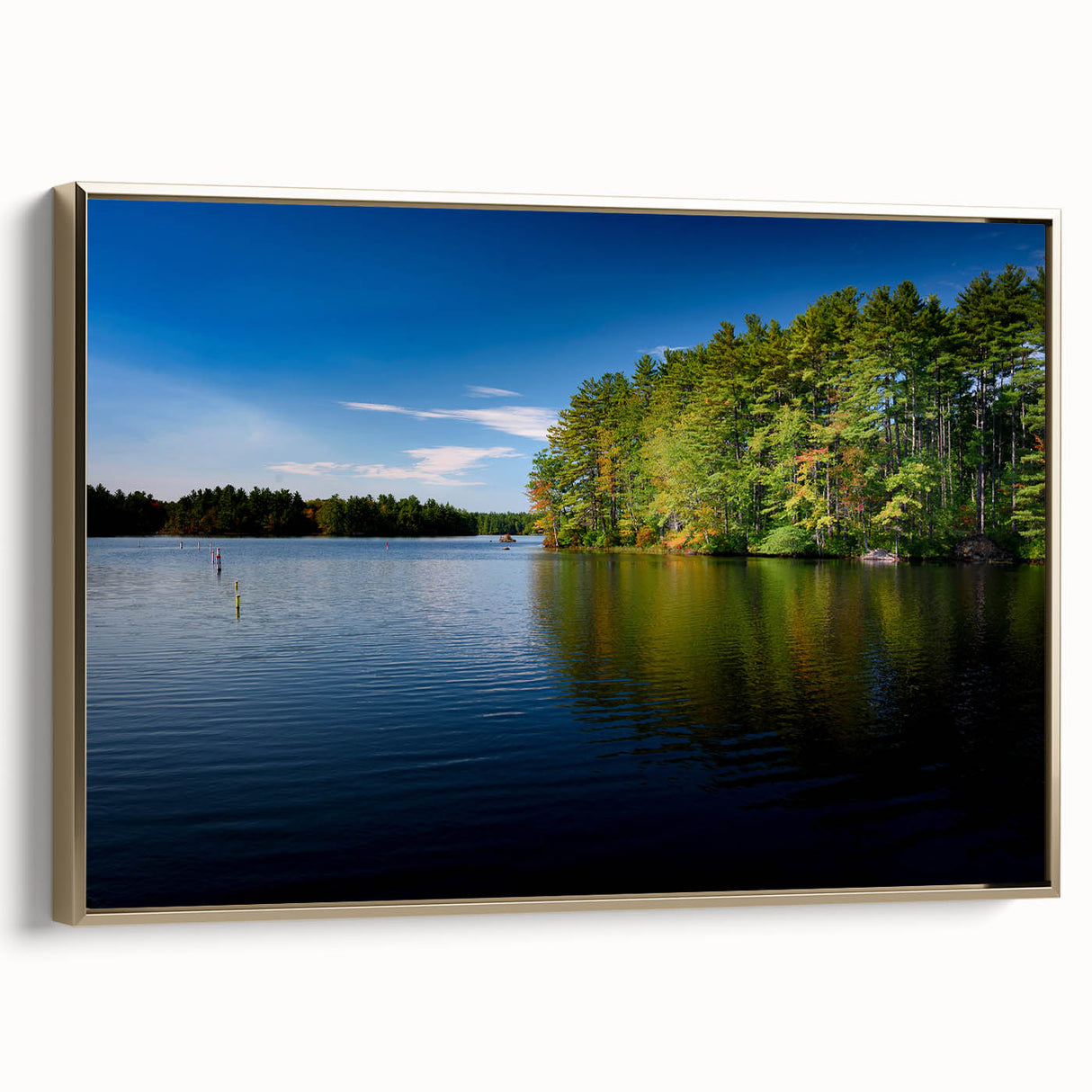 Framed canvas featuring a vintage-style New Hampshire landscape in black and gold tones, ideal for bedroom wall art.