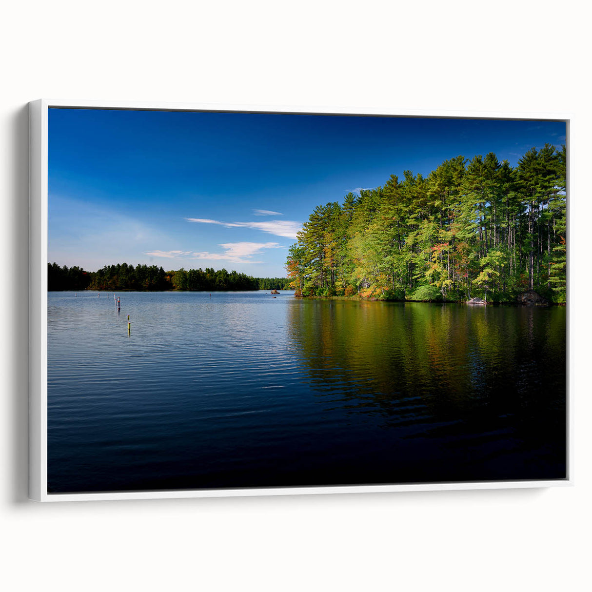 Vintage poster art of New Hampshire scenery in colorful art palette on extra large framed canvas.