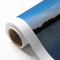Art deco poster featuring a serene New Hampshire landscape in soft pastel colors, on rolled canvas.