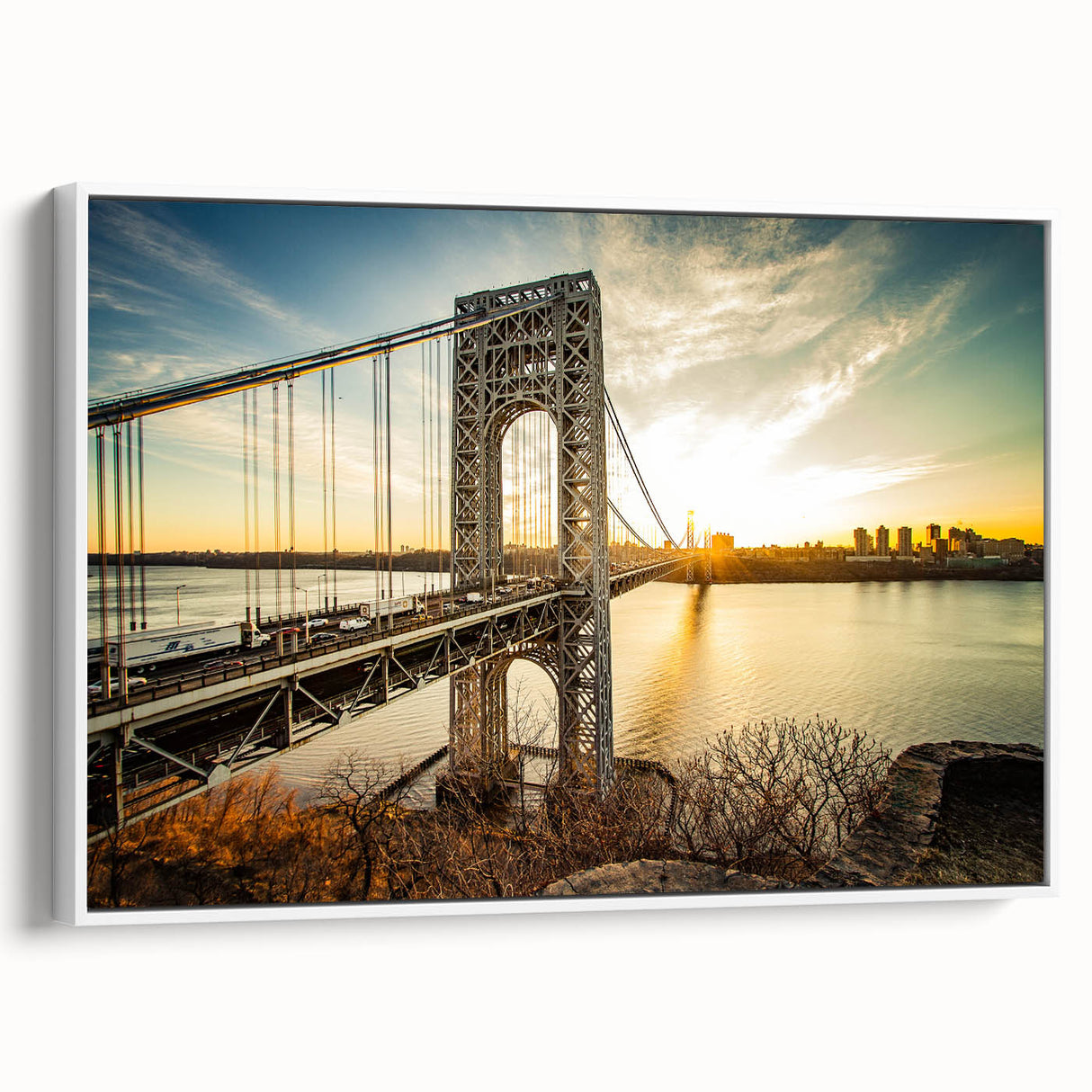 Vintage poster art of New Jersey scenery on a framed canvas, featuring colorful art in extra large format.