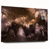 Large abstract wall art depicting a New Mexico landscape in muted earth tones on acrylic glass.