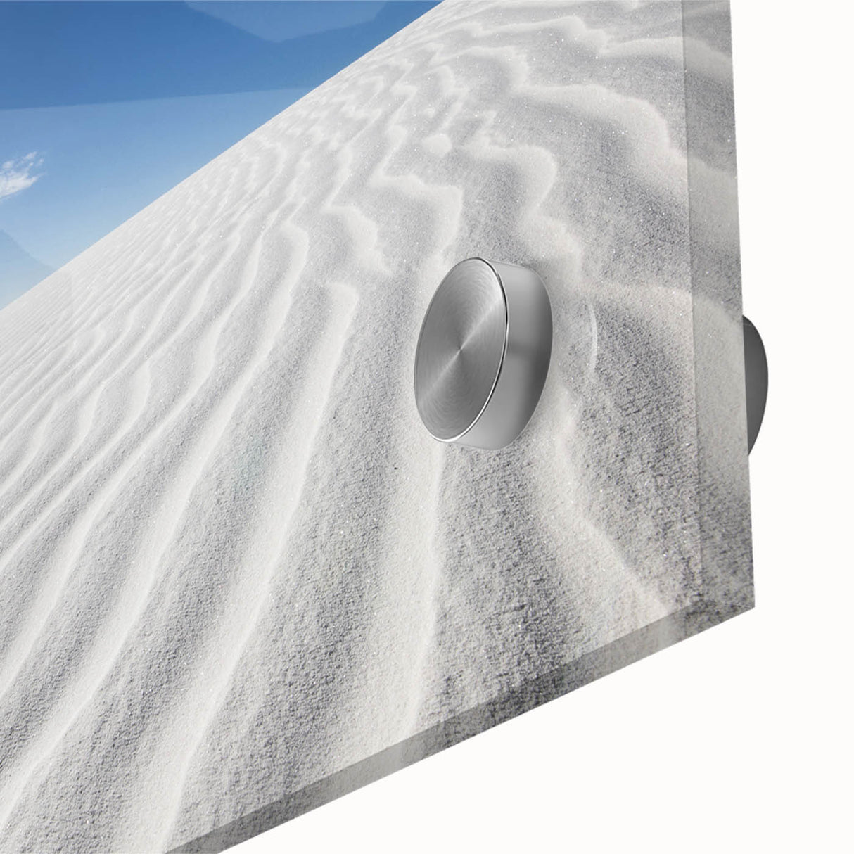 Large abstract wall art depicting White Sands, New Mexico in muted tones on acrylic glass, ideal for dining room art.