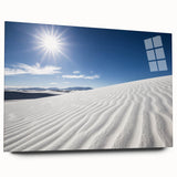 Large abstract wall art of White Sands, New Mexico in muted beige and white tones on acrylic glass.