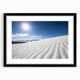 Extra large abstract art print of White Sands, New Mexico in vibrant colors on textured canvas, framed in black.