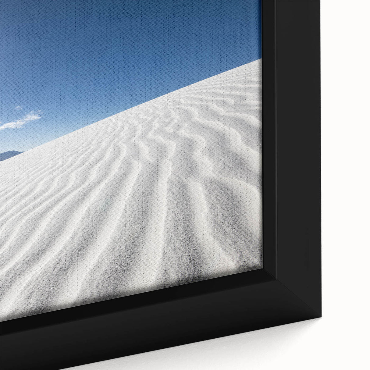 Extra large framed canvas featuring textured black wall art of White Sands, New Mexico, with vibrant colors.