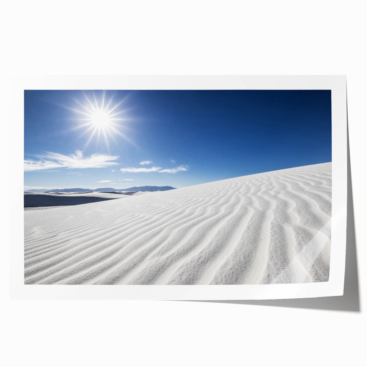 Rolled print of White Sands in New Mexico depicted in soft pastel shades, ideal for art wall dining room.