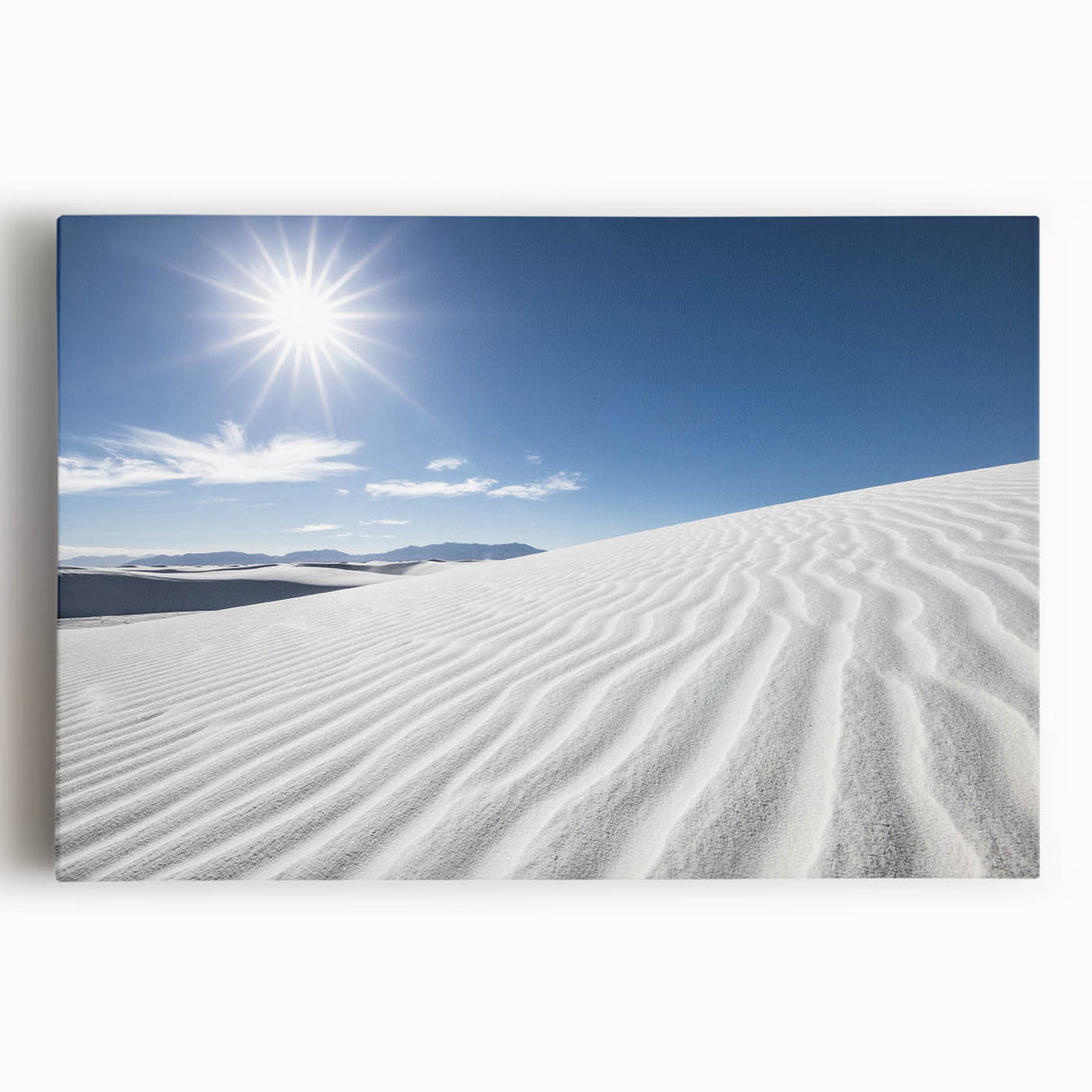 Black and white photograph of White Sands, New Mexico on stretched canvas, ideal for kitchen wall art.