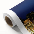 Art Deco style poster of Charlotte skyline in pastel colors on rolled canvas, ideal for nursery wall art.