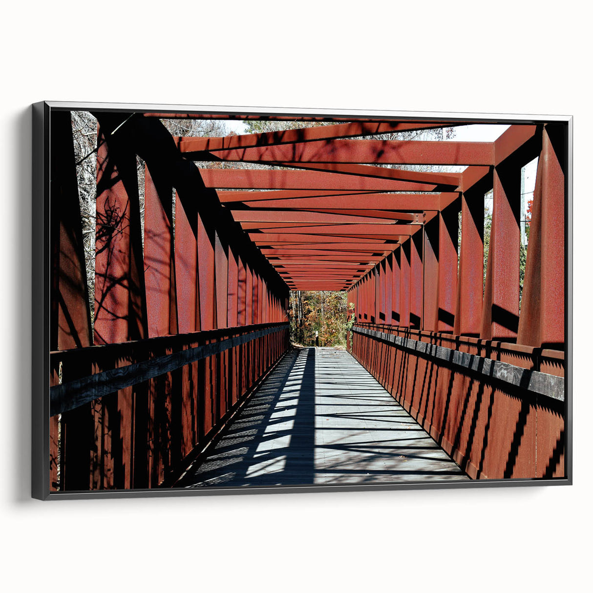 Black and white framed canvas of Durham, North Carolina landscape, ideal for bedroom wall decor.