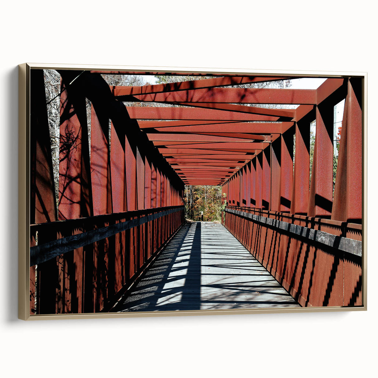 Framed canvas featuring a vintage-style landscape painting of Durham, North Carolina in muted gold and black tones.