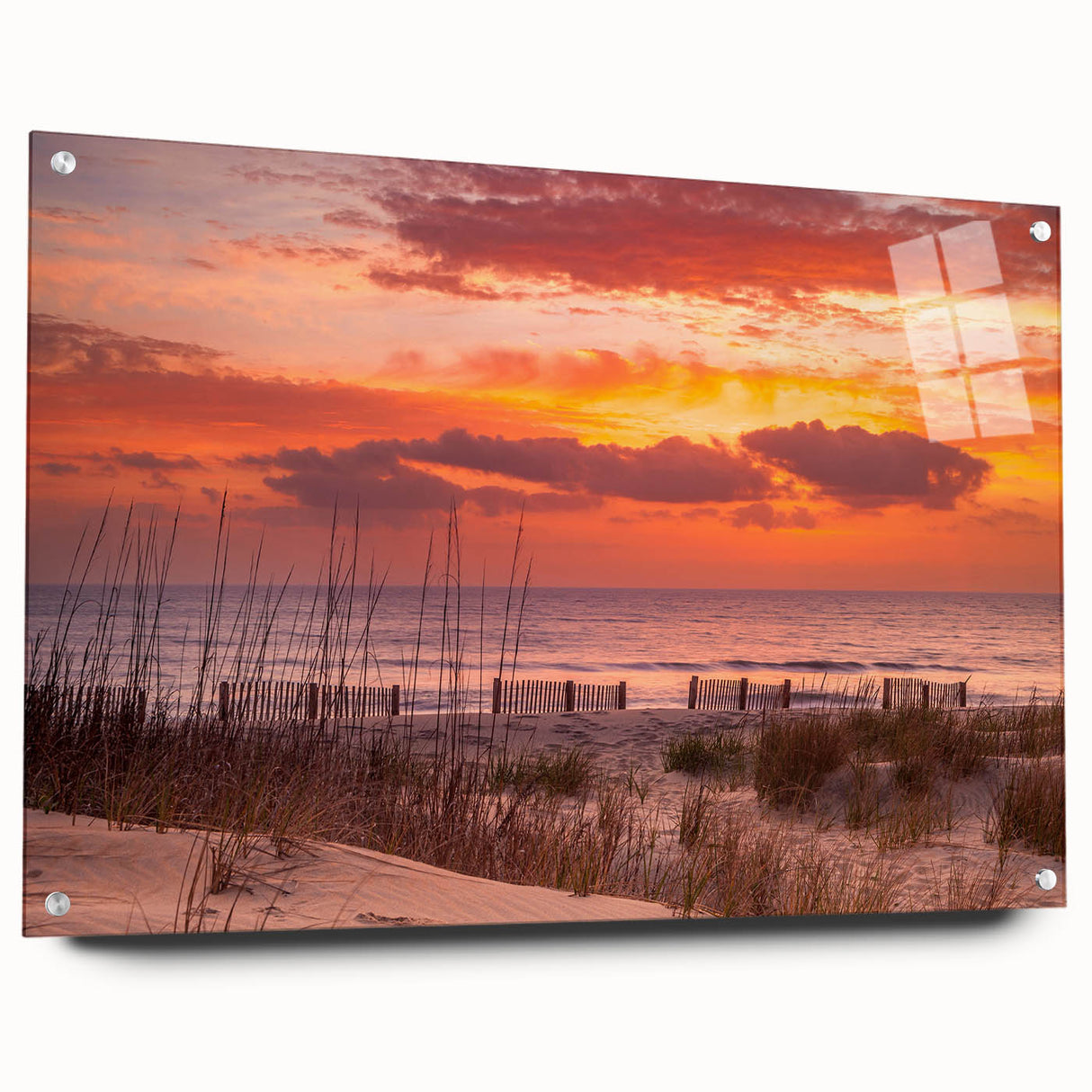 Acrylic print of Outer Banks, North Carolina scenery in muted blue and gray tones, suitable for bedroom or dining room decor.