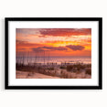 Abstract art print of Outer Banks with textured, colorful strokes on extra large canvas, framed in black.