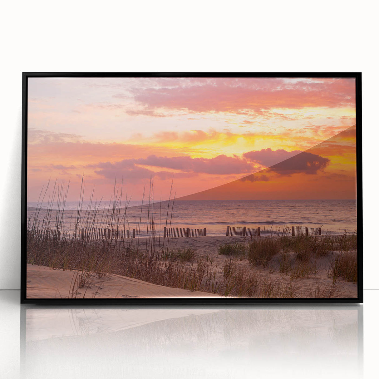 Large abstract wall art of Outer Banks, North Carolina in black and white tones, framed acrylic.