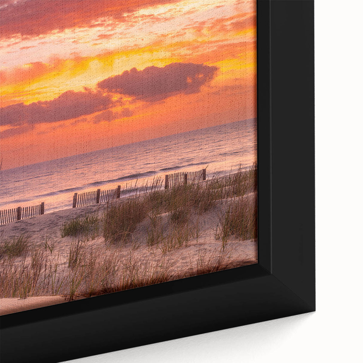 Textured black wall art featuring a colorful Outer Banks scenery on an extra large framed canvas.