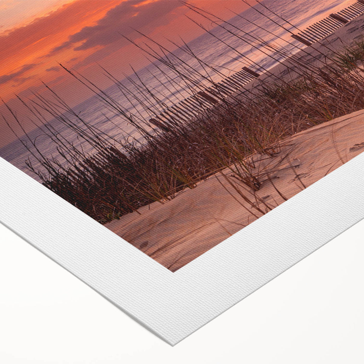 Art deco poster of North Carolina Outer Banks on rolled canvas with muted blue and beige tones.