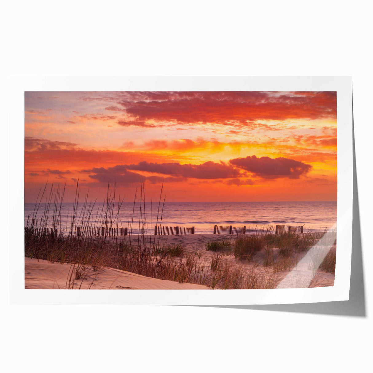 Outer Banks, North Carolina scenery on a rolled print, featuring soft blue and beige tones, ideal for art wall dining room.