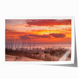 Outer Banks, North Carolina scenery on a rolled print, featuring soft blue and beige tones, ideal for art wall dining room.