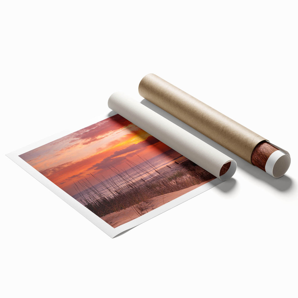 Extra large rolled print of the Outer Banks in muted ocean and sky tones, ideal for classy bathroom wall art.