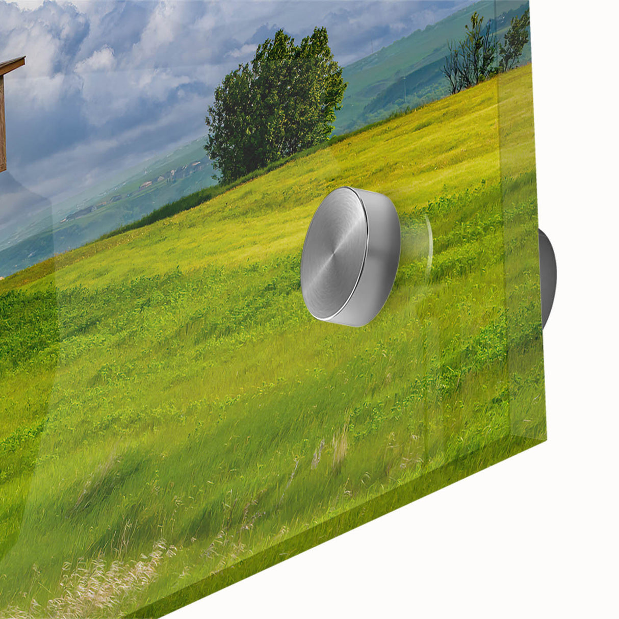 Large abstract wall art of North Dakota scenery on acrylic glass, in mid-century modernist style.