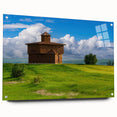Large abstract wall art of North Dakota scenery on acrylic glass, featuring earthy tones, ideal for dining room decor.