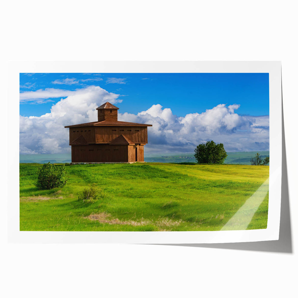 Extra large rolled print of a North Dakota landscape in muted earth tones, ideal for dining room wall art.