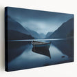 Large canvas print of Adirondacks landscape in subdued green and blue tones, suitable for kitchen wall art.