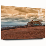 Large abstract wall art of Long Island scenery in muted blue and green tones on acrylic glass.