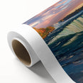 Art deco poster of Niagara Falls in pastel blue and green tones on rolled canvas, ideal for nursery wall art.