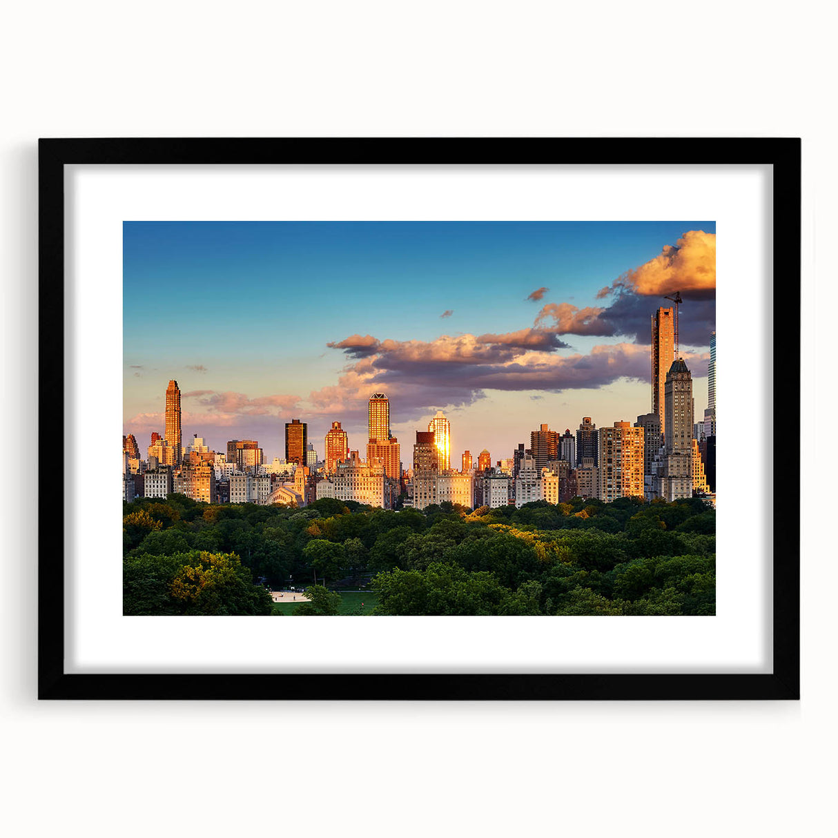 Extra large abstract art print of Central Park in colorful, textured style on a black framed canvas.
