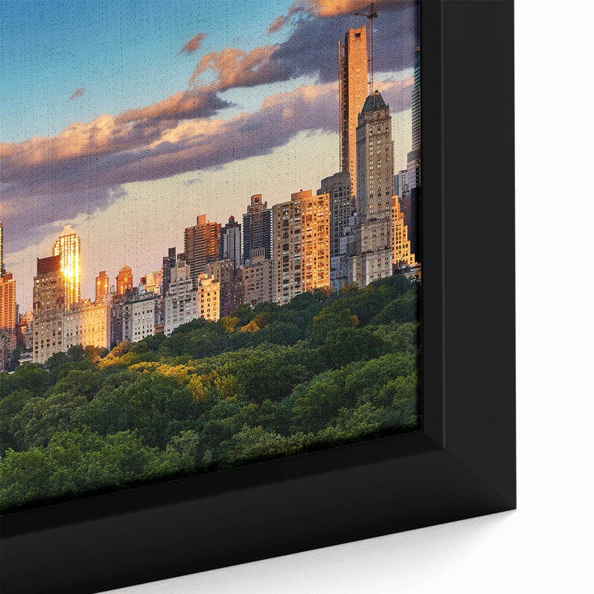 Framed canvas depicting a textured, colorful aerial view of Central Park, ideal for large living room walls.