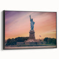 Black and white wall art featuring the Statue of Liberty on framed canvas.