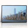 Large abstract wall art of NYC Trade Center in black and white tones on a framed acrylic, suitable for modern office decor.