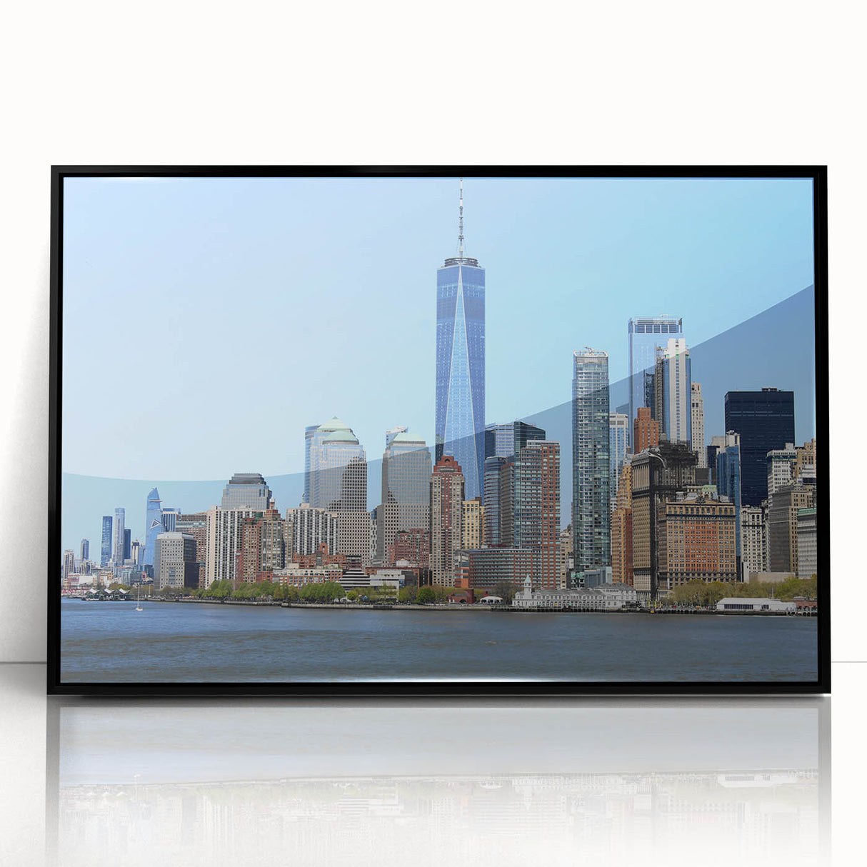 Large abstract wall art of NYC Trade Center in black and white tones on a framed acrylic, suitable for modern office decor.