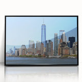 Large abstract wall art of NYC Trade Center in black and white tones on a framed acrylic, suitable for modern office decor.
