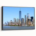 Black and white wall art featuring the NYC Trade Center landscape on framed canvas, ideal for bedroom decor.