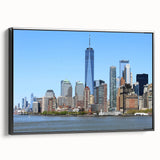 Black and white wall art featuring the NYC Trade Center landscape on framed canvas, ideal for bedroom decor.