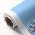 Art deco poster of NYC Trade Center in pastel shades on rolled canvas, ideal for nursery wall art.
