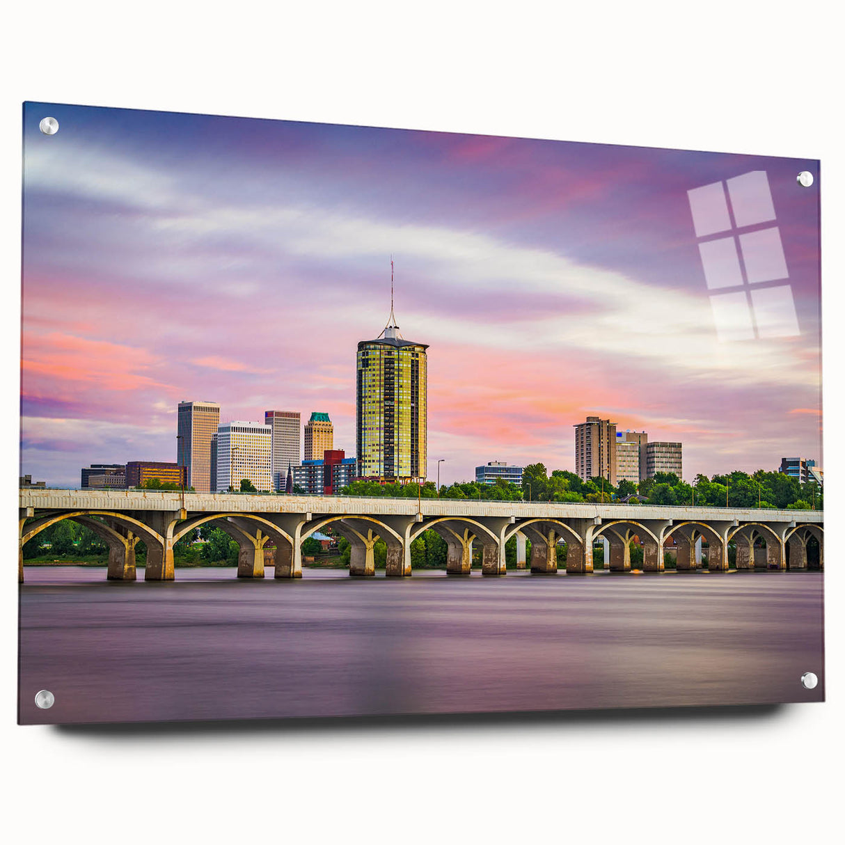 Abstract landscape of Oklahoma in muted earth tones on acrylic glass, suitable for bedroom or dining room decor.