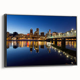 Black and white landscape art painting of Portland, Oregon on framed canvas, ideal for bedroom wall decor.