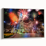 Landscape art painting of Philadelphia skyline in colorful hues on a framed canvas, ideal for office decor.
