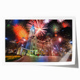 Rolled print of Philadelphia skyline in muted gray and blue tones, suitable for art wall dining room.